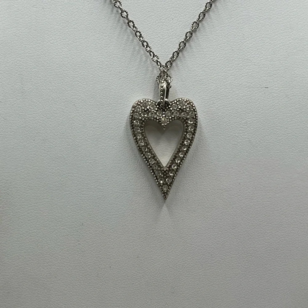 Brighton Bella Mia‎ Necklace Pave Crystals Heart Pendant Reversible Retired 17